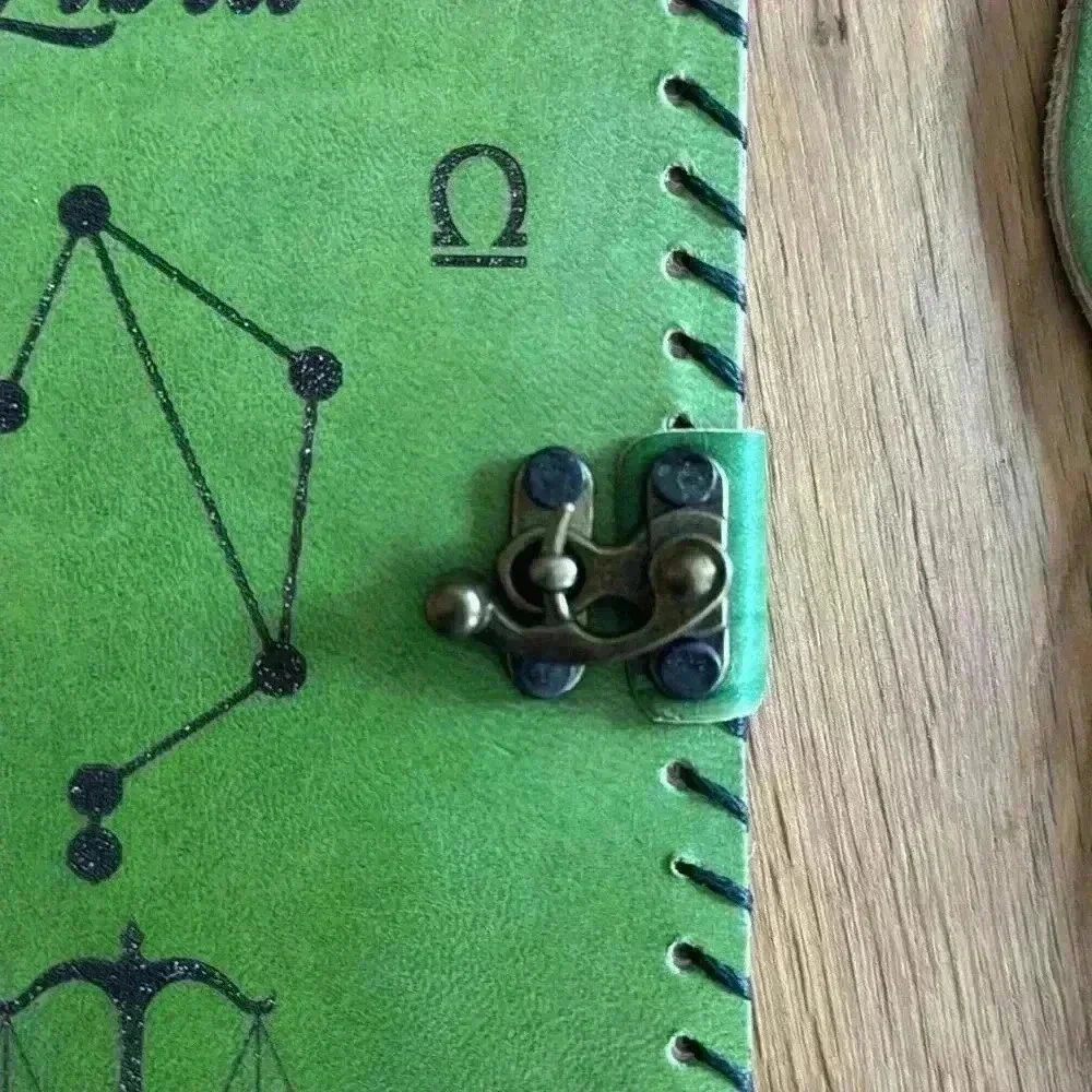 Handmade Green Leather Libra Sketchbook w/ Leather wrapped Pen